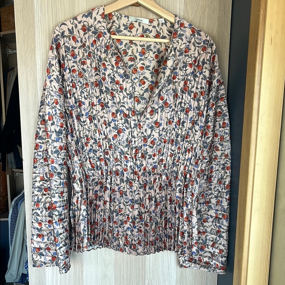 Vince Pink and Orange Wrap Blouse with Long Sleeves